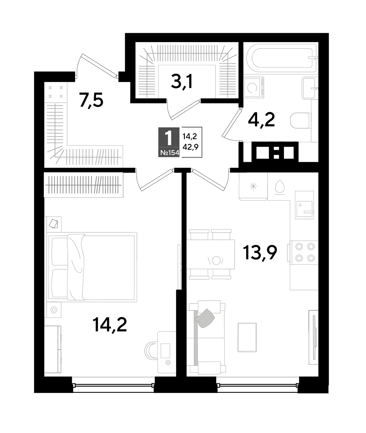 1-к, 42.9 м² · DОГМА ПАРК