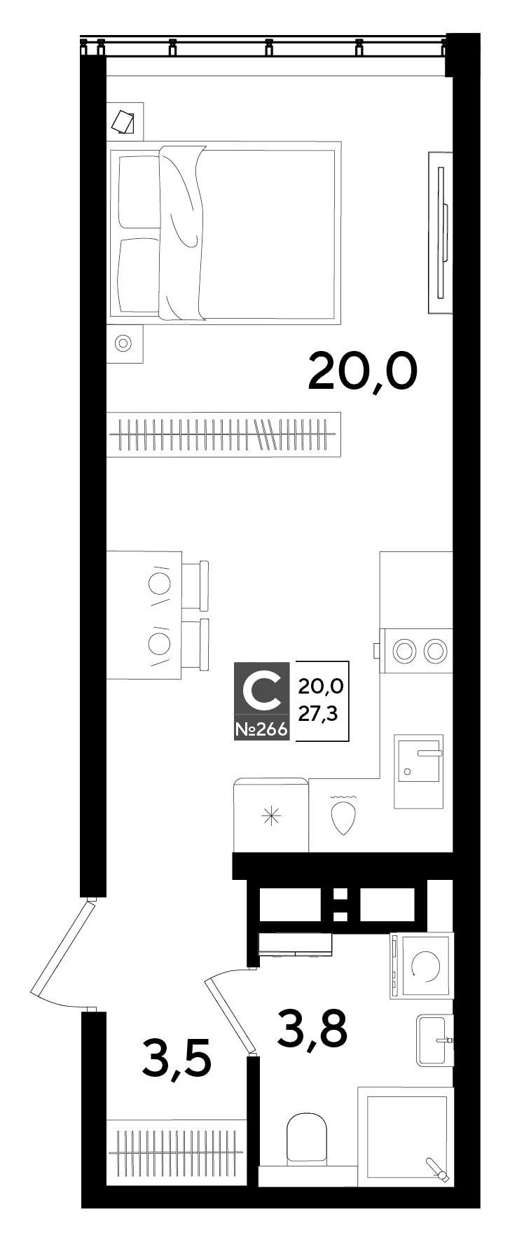Студия, 27.3 м² · DОГМА ПАРК