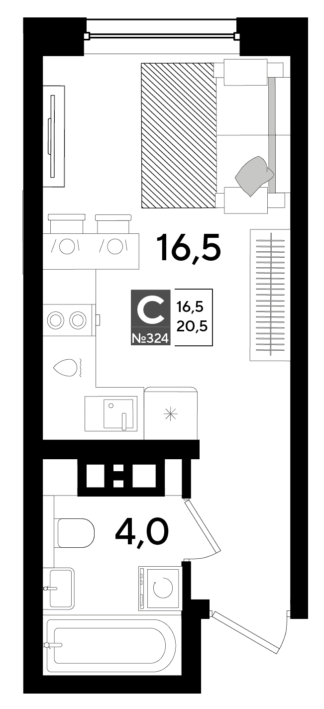 Студия, 20.5 м² · DОГМА ПАРК