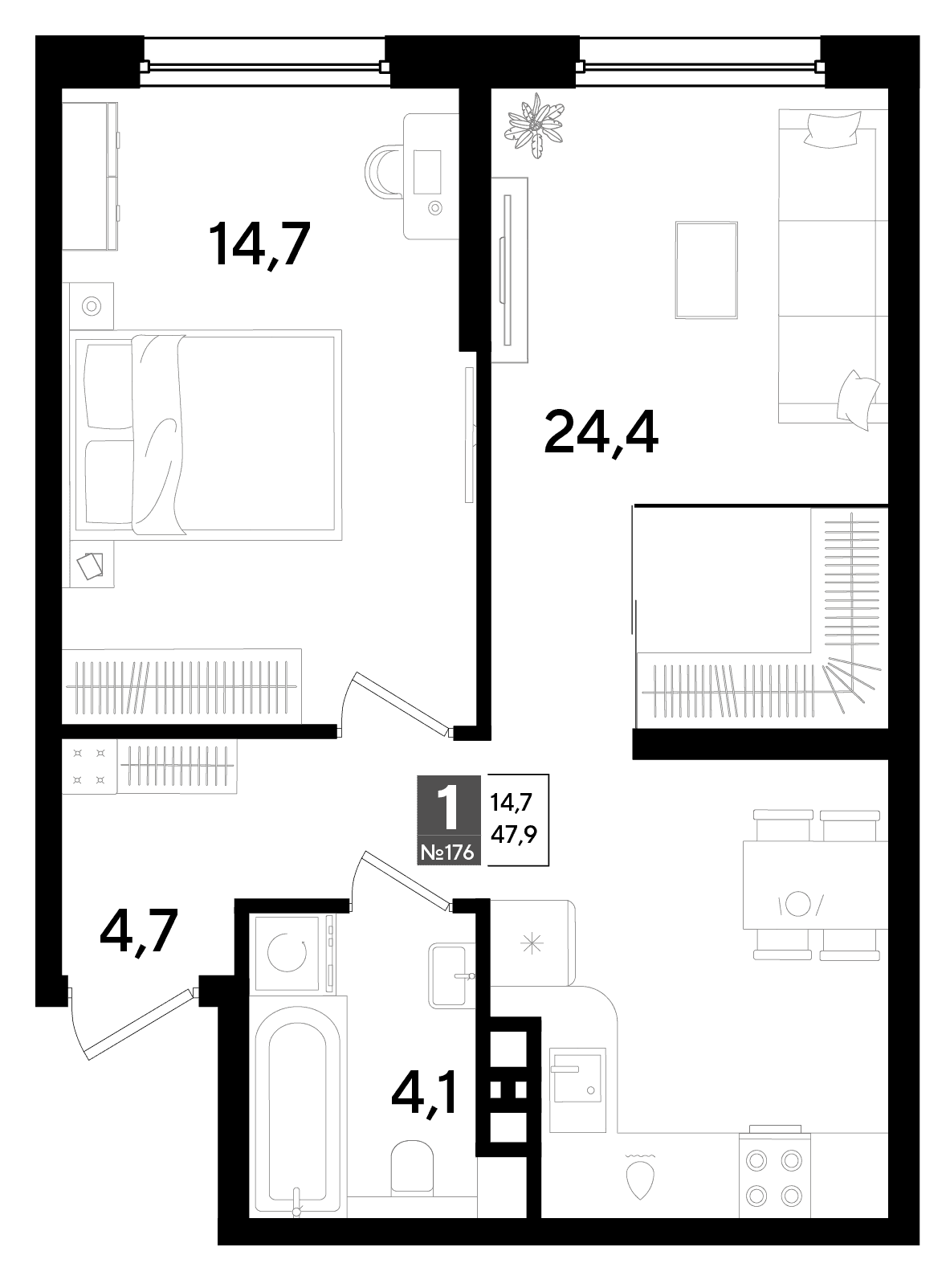1-к, 47.9 м² · DОГМА ПАРК