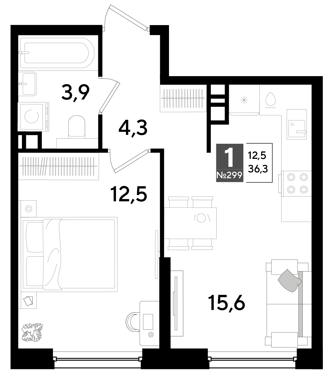 1-к, 36.3 м² · DОГМА ПАРК