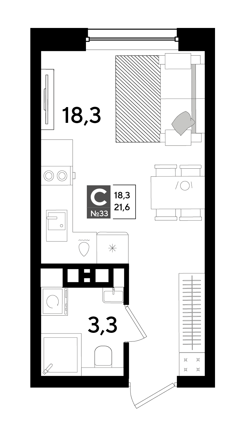 Студия, 21.6 м² · DОГМА ПАРК