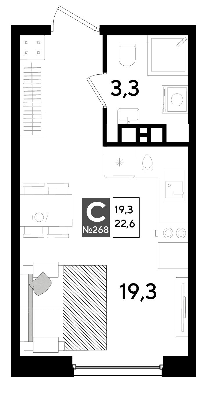 Студия, 22.6 м² · DОГМА ПАРК