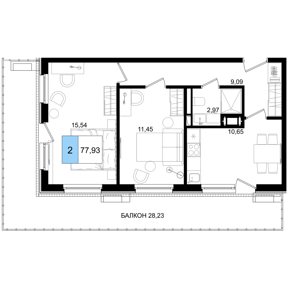 3-к, 77.93 м² · Корсаков