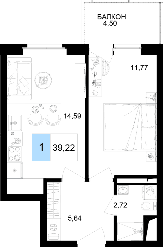 2-к, 39.22 м² · Корсаков