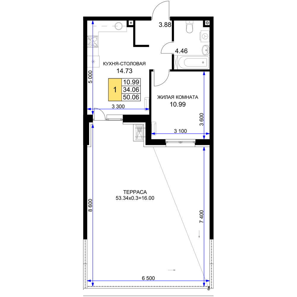 1-к, 50.06 м² · Фонтаны