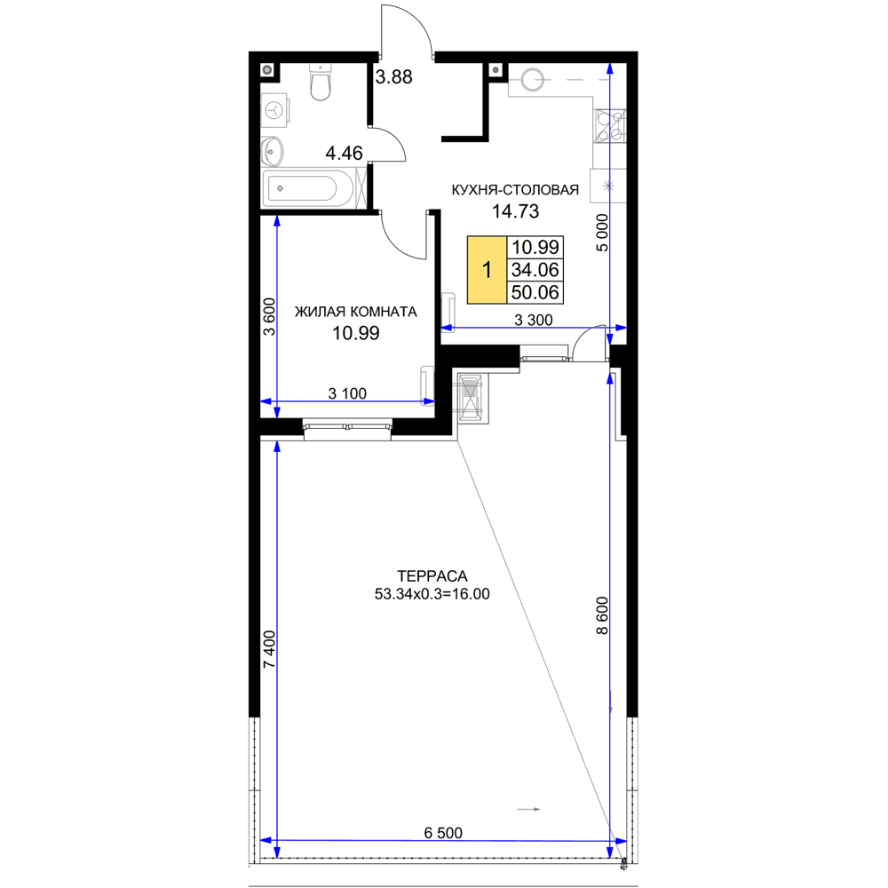 1-к, 50.06 м² · Фонтаны