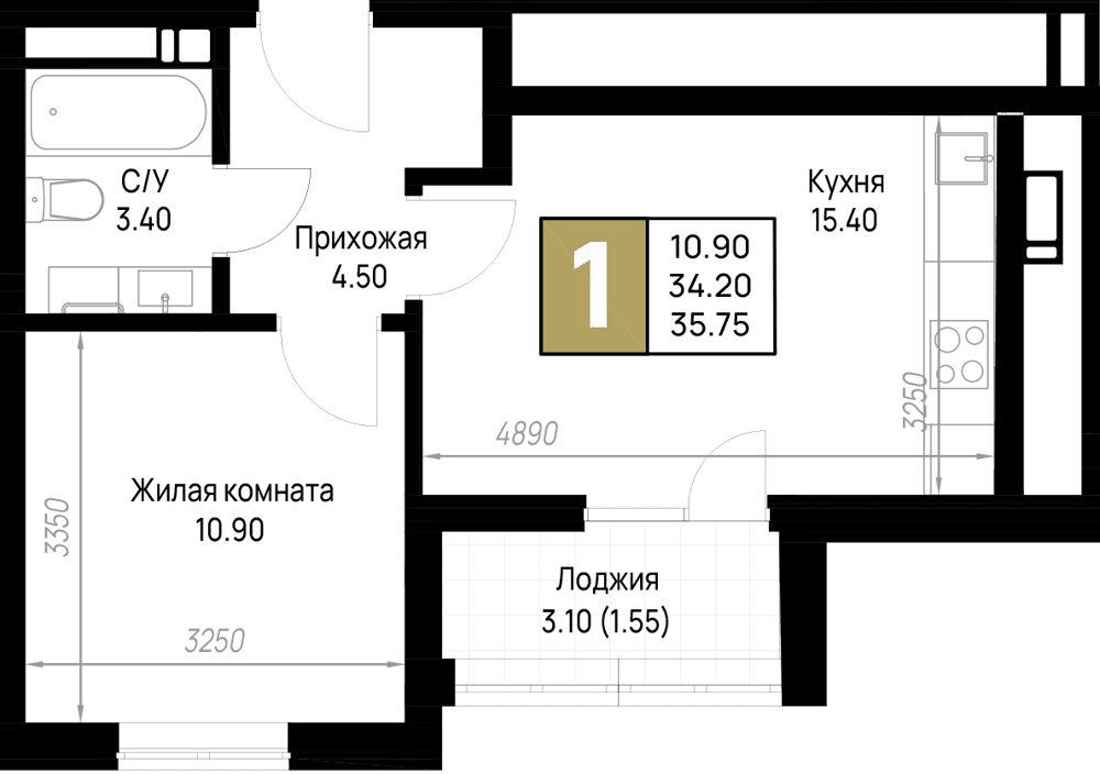 1-к, 35.75 м² · На Высоком берегу