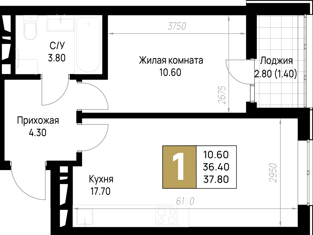 1-к, 37.8 м² · На Высоком берегу