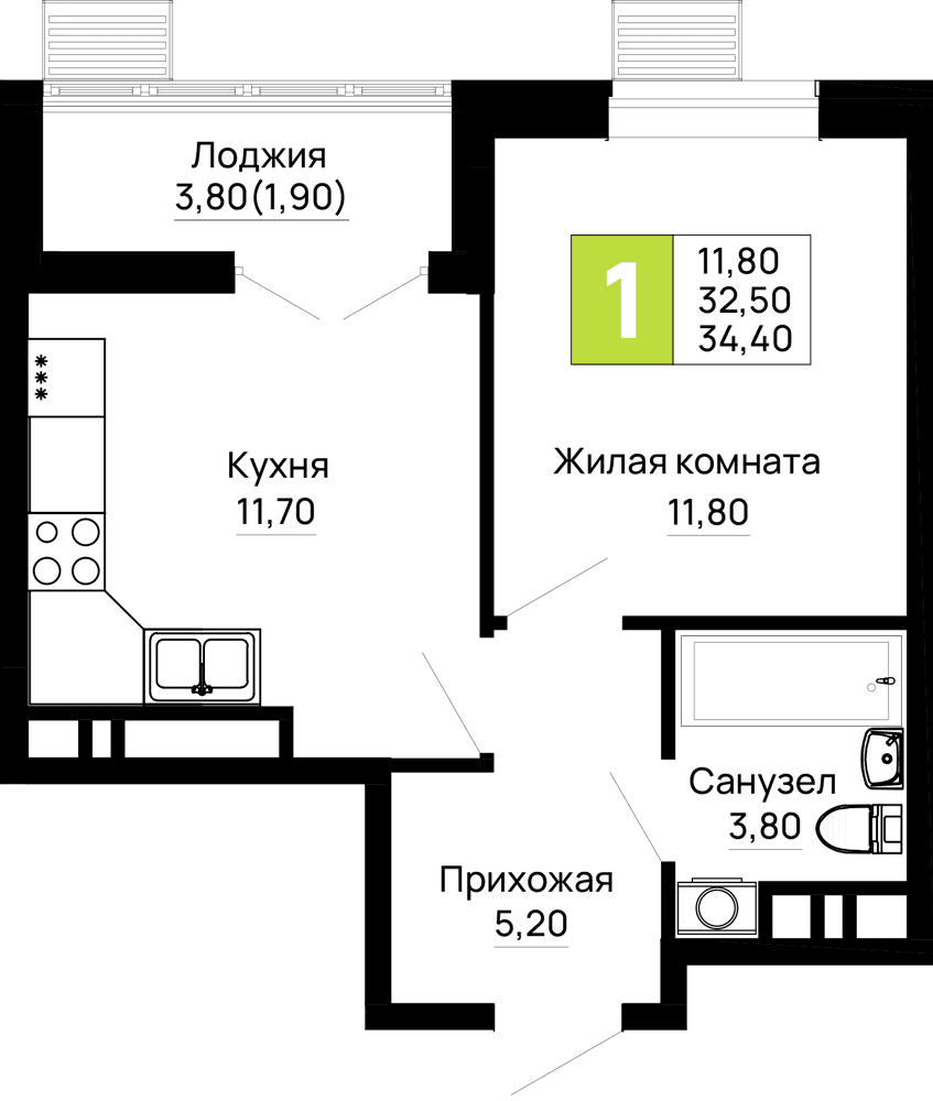 1-к, 34.4 м² · Традиции