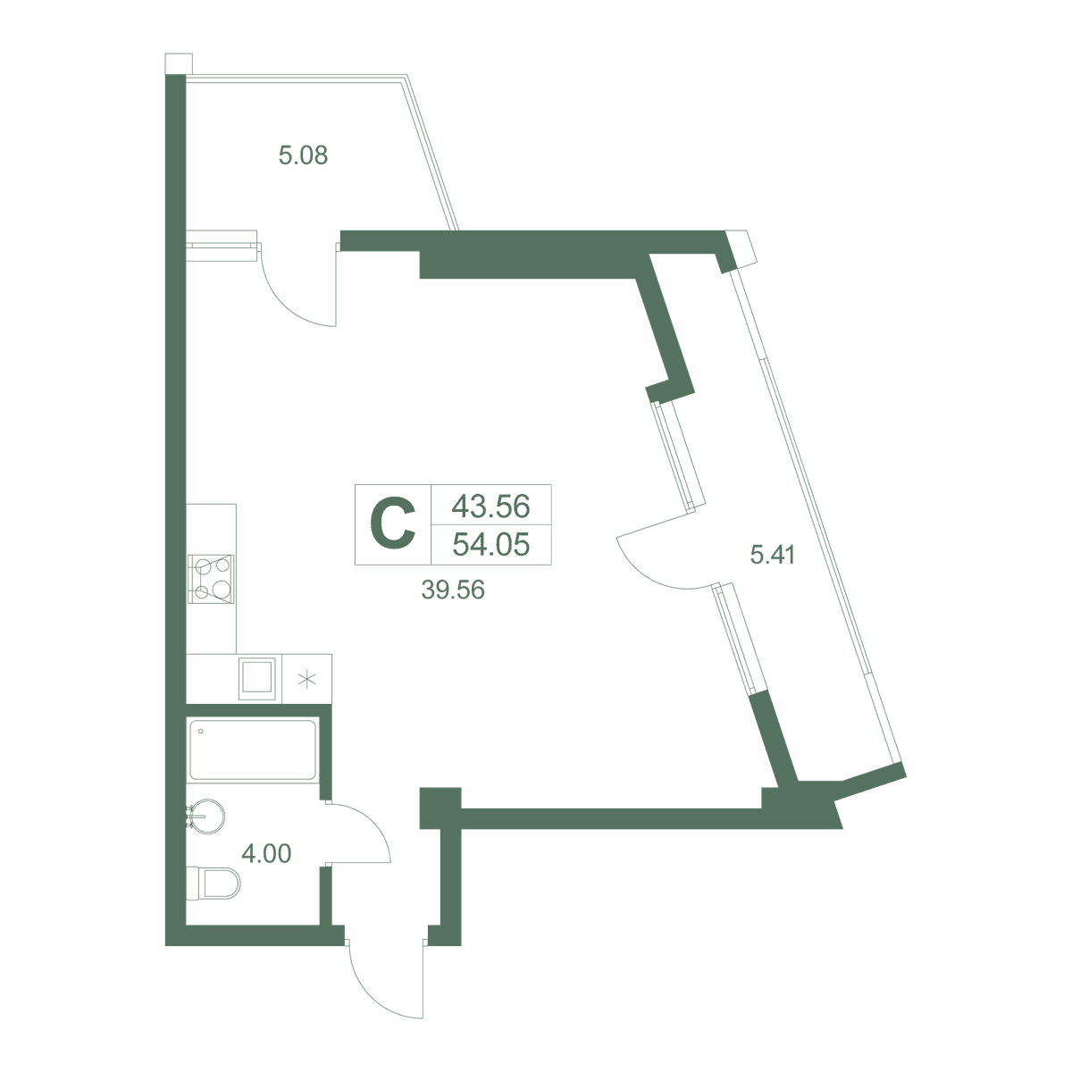 Студия, 54.9 м² · Резиденция Дарсан