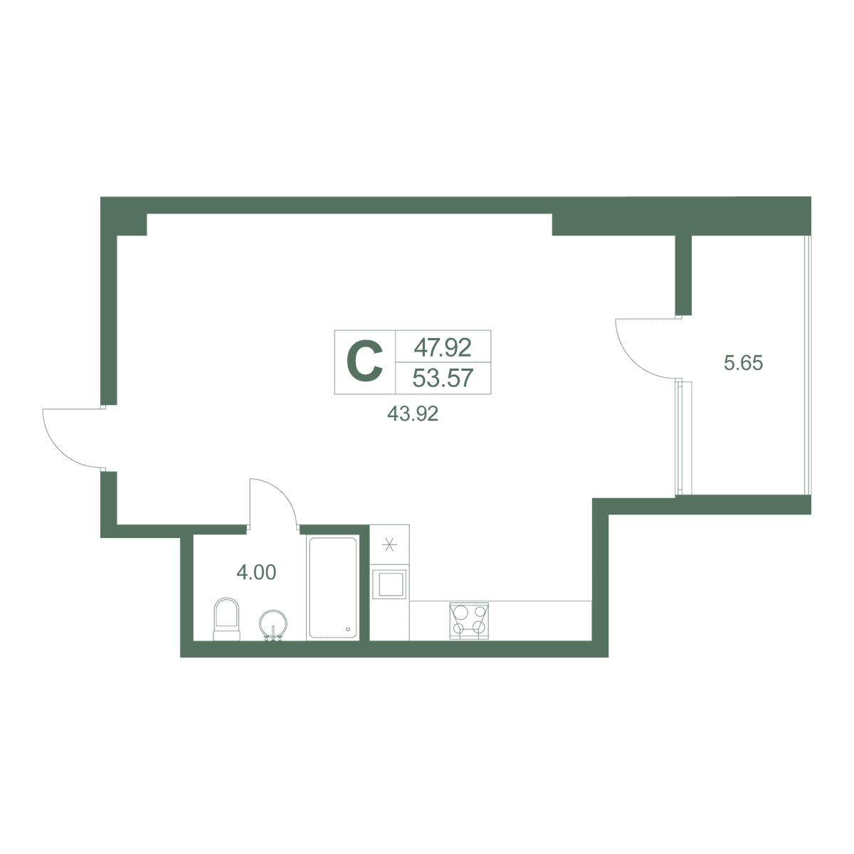 Студия, 54 м² · Резиденция Дарсан