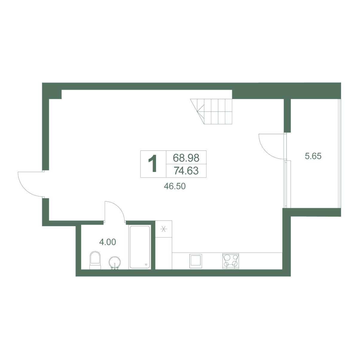 1-к, 75.6 м² · Резиденция Дарсан