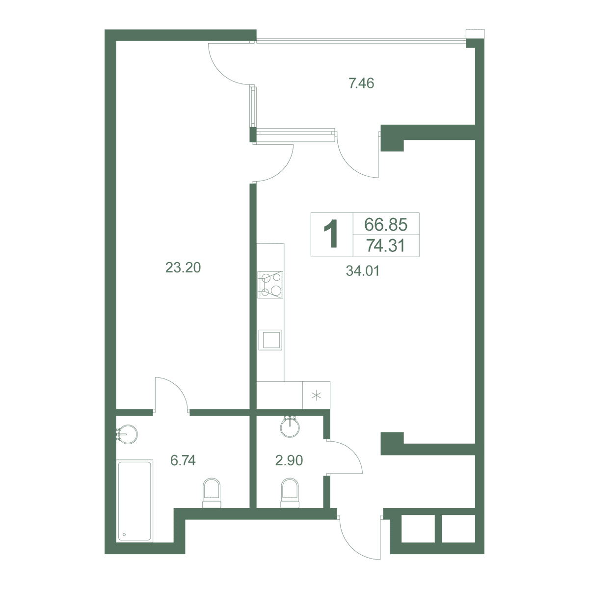 1-к, 75.6 м² · Резиденция Дарсан