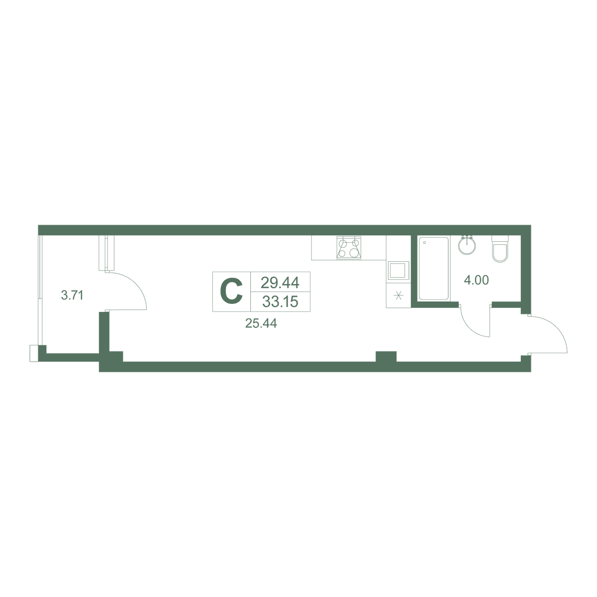 Студия, 33.5 м² · Резиденция Дарсан