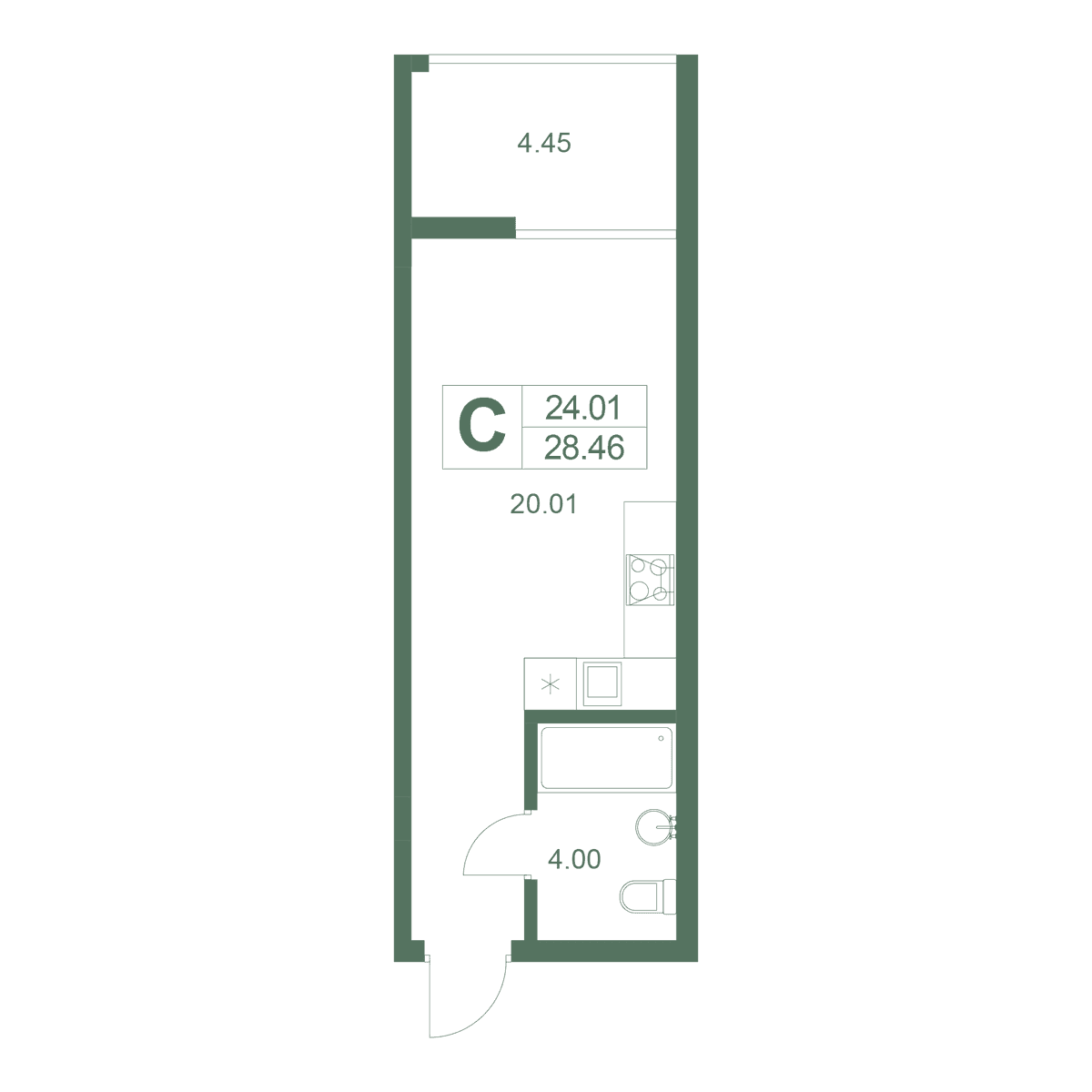 Студия, 28.46 м² · Резиденция Дарсан