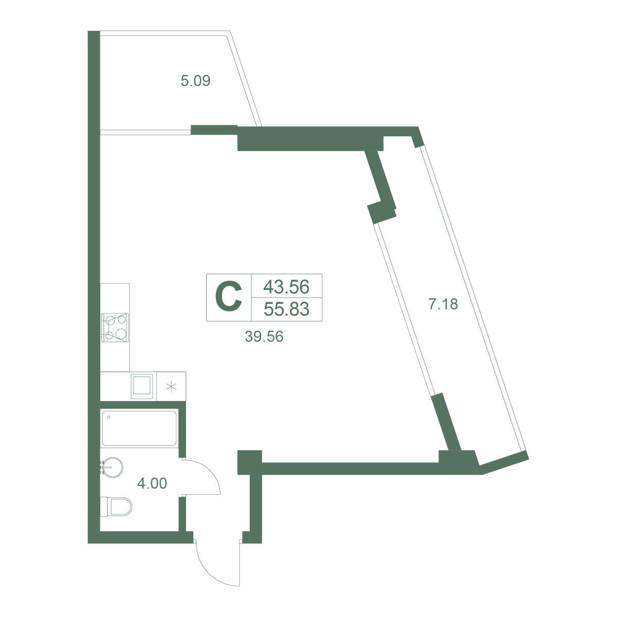 Студия, 55.83 м² · Резиденция Дарсан