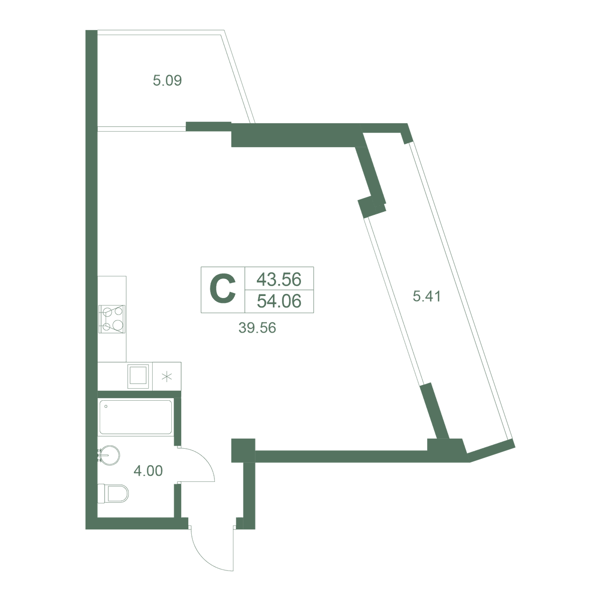 Студия, 54.06 м² · Резиденция Дарсан