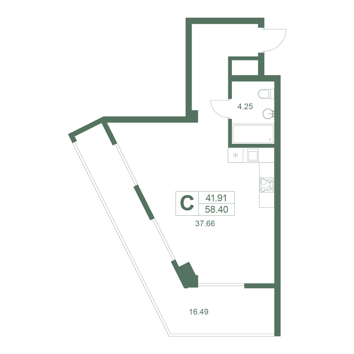Студия, 58.4 м² · Резиденция Дарсан