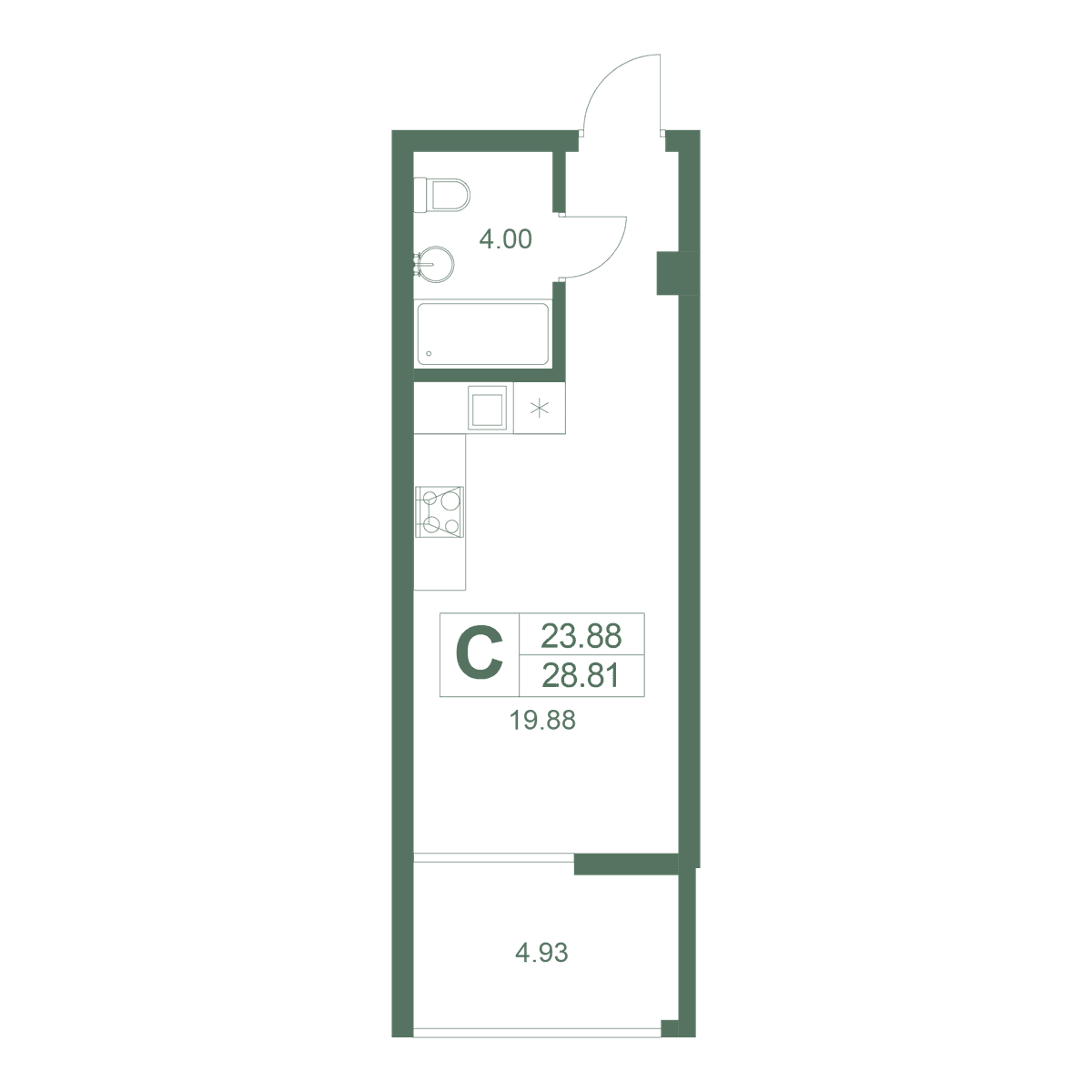 Студия, 28.81 м² · Резиденция Дарсан