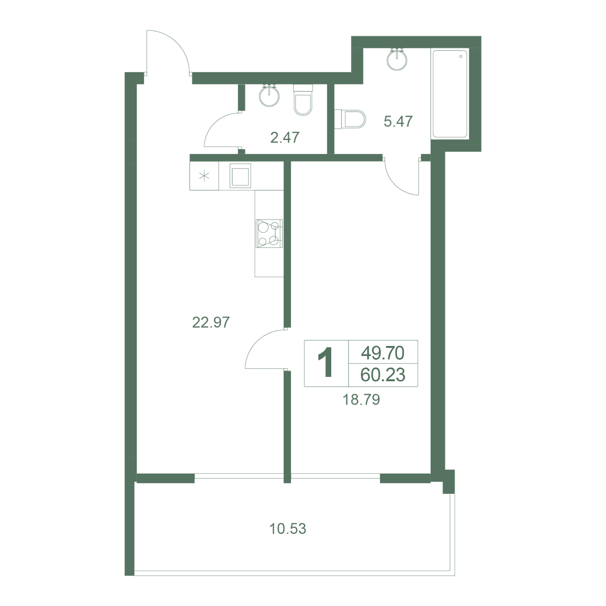 Студия, 60.23 м² · Резиденция Дарсан