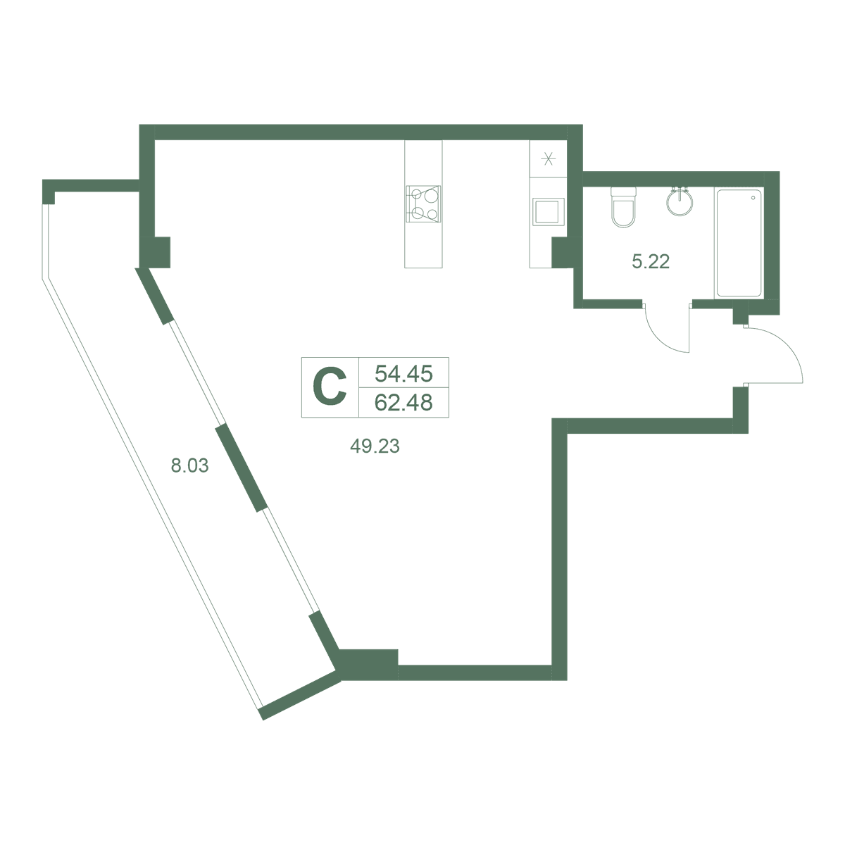 Студия, 62.48 м² · Резиденция Дарсан