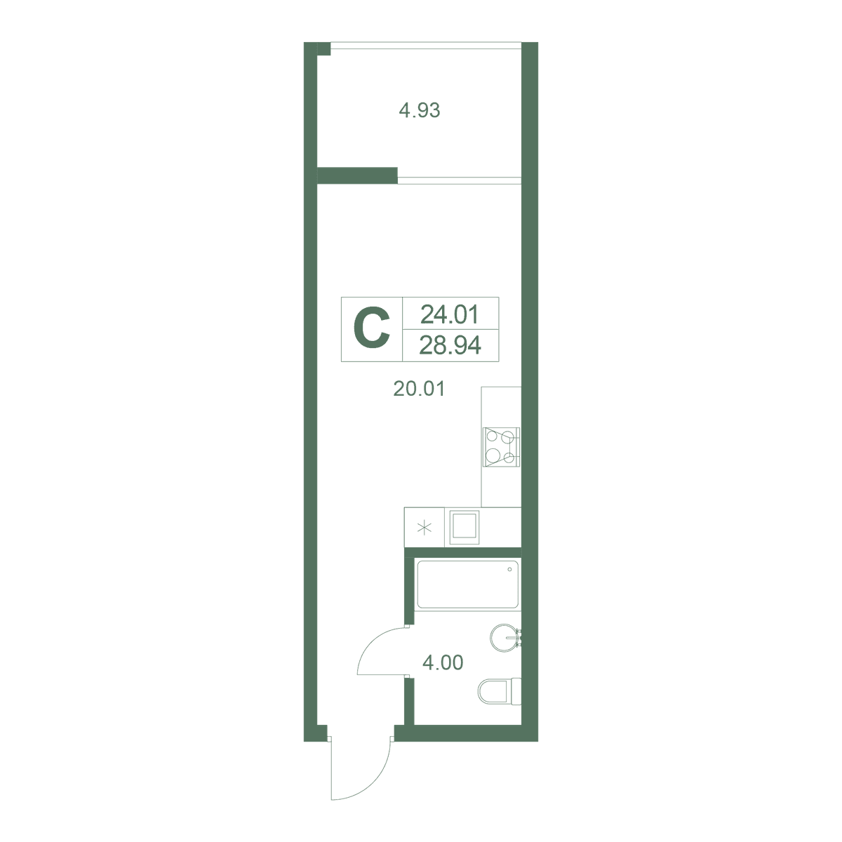 Студия, 28.94 м² · Резиденция Дарсан