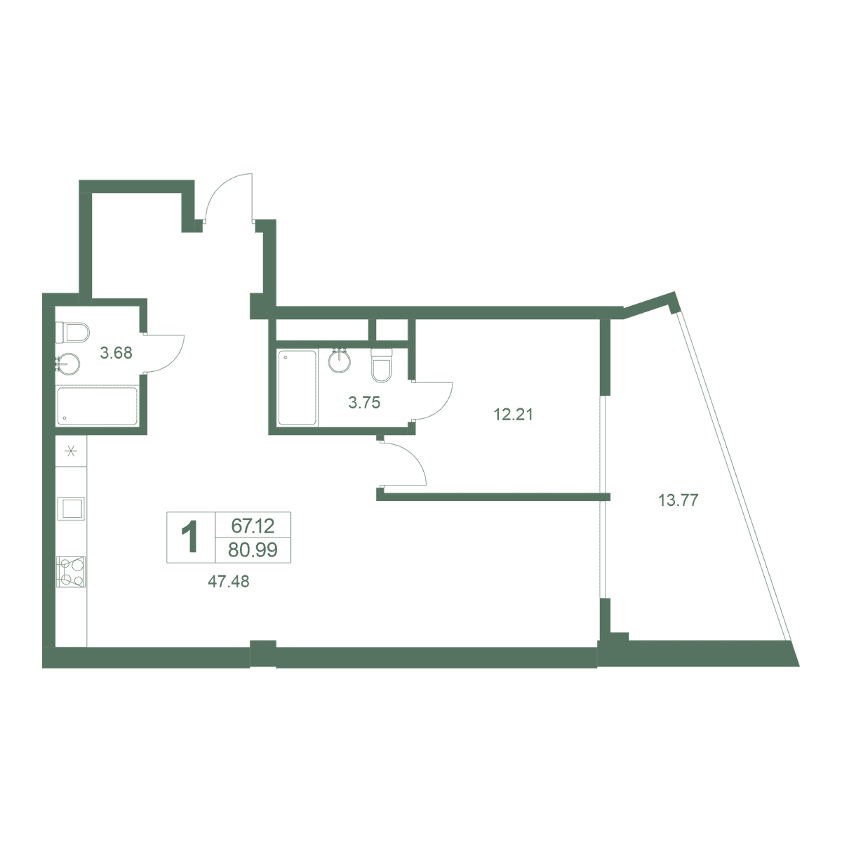 1-к, 80.89 м² · Резиденция Дарсан