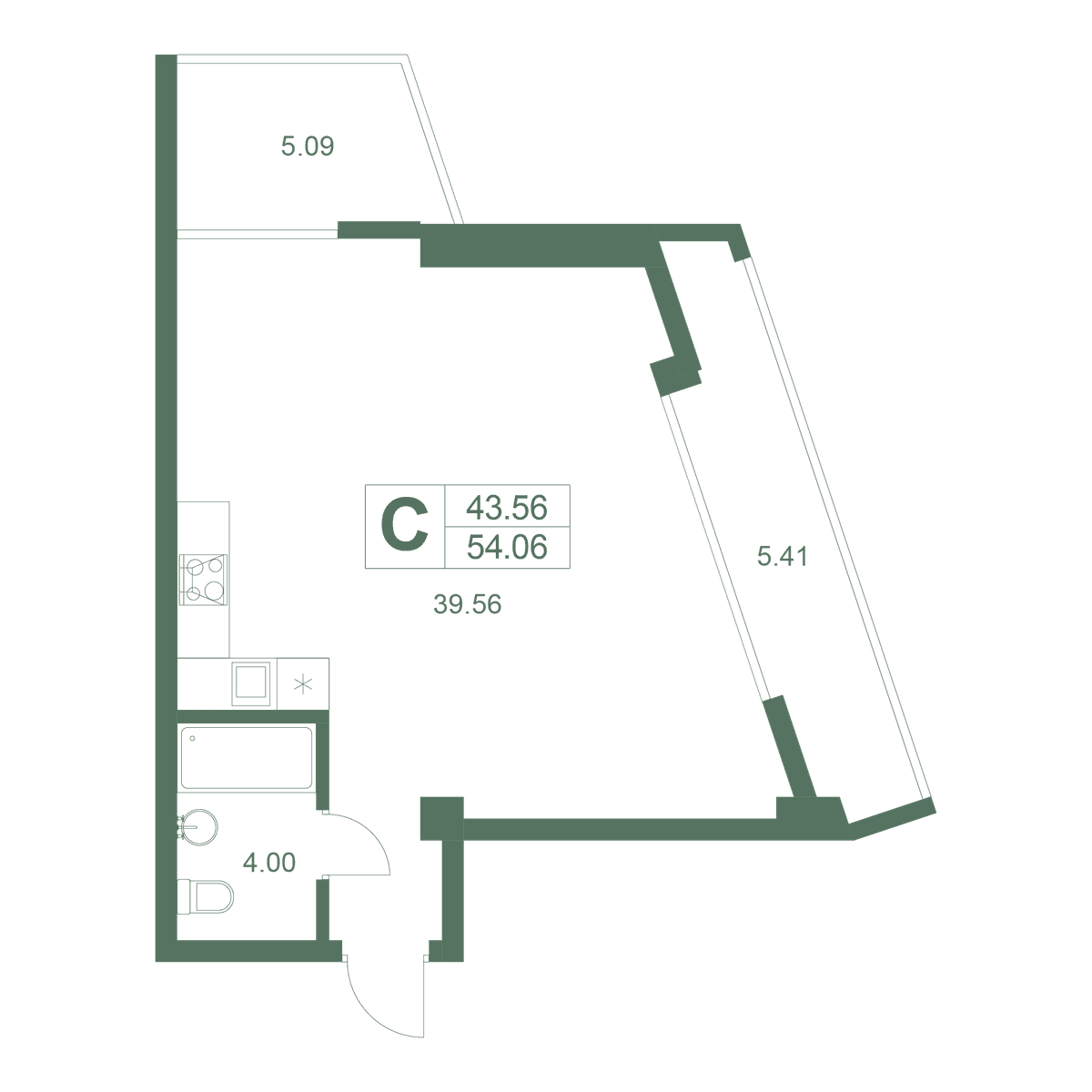 Студия, 54.06 м² · Резиденция Дарсан