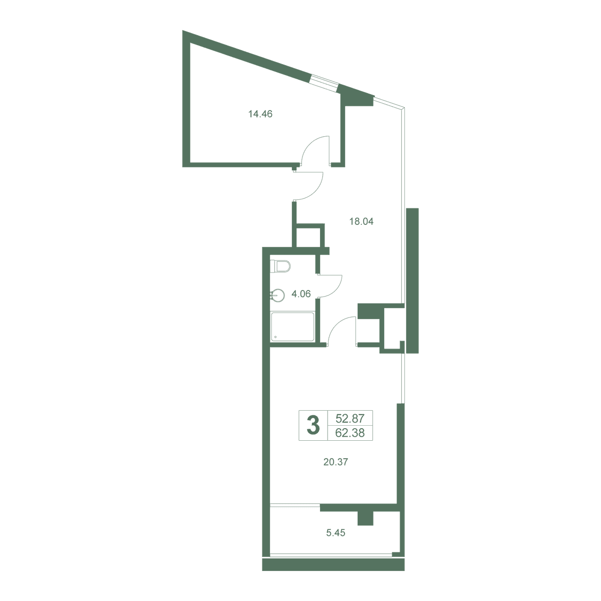 3-к, 62.38 м² · Резиденция Дарсан