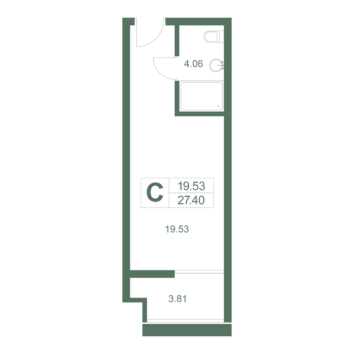 Студия, 27.4 м² · Резиденция Дарсан