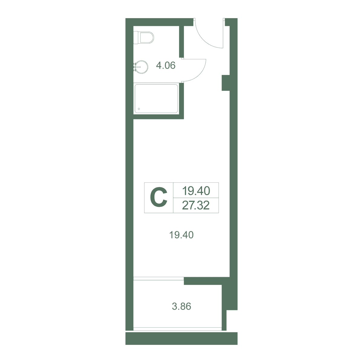 Студия, 27.32 м² · Резиденция Дарсан