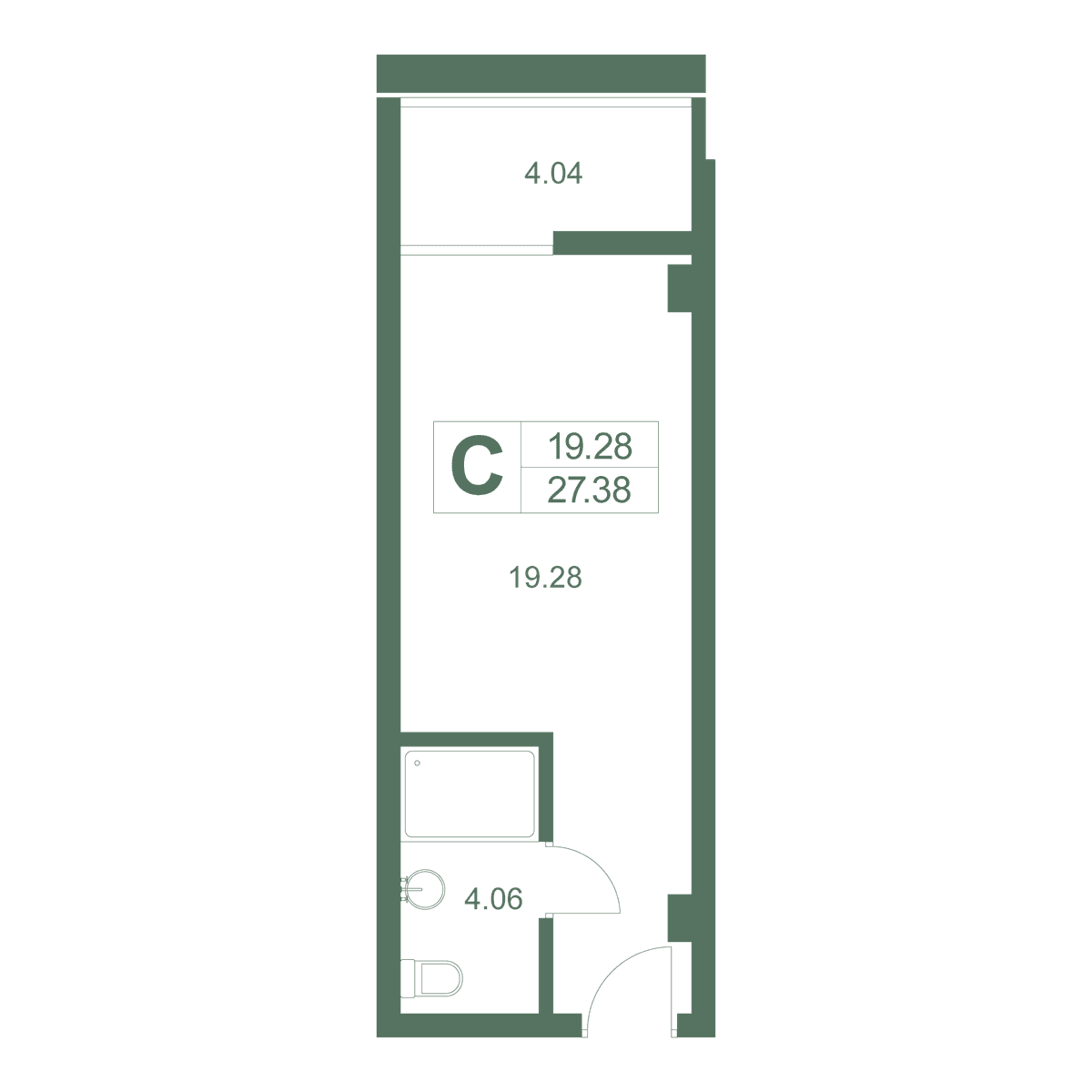 Студия, 27.36 м² · Резиденция Дарсан