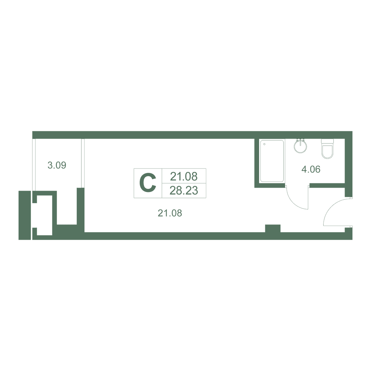Студия, 28.23 м² · Резиденция Дарсан