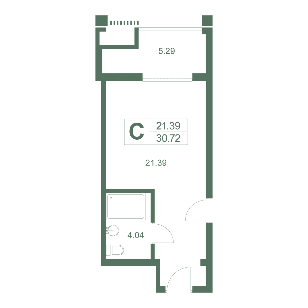 Студия, 30.72 м² · Резиденция Дарсан