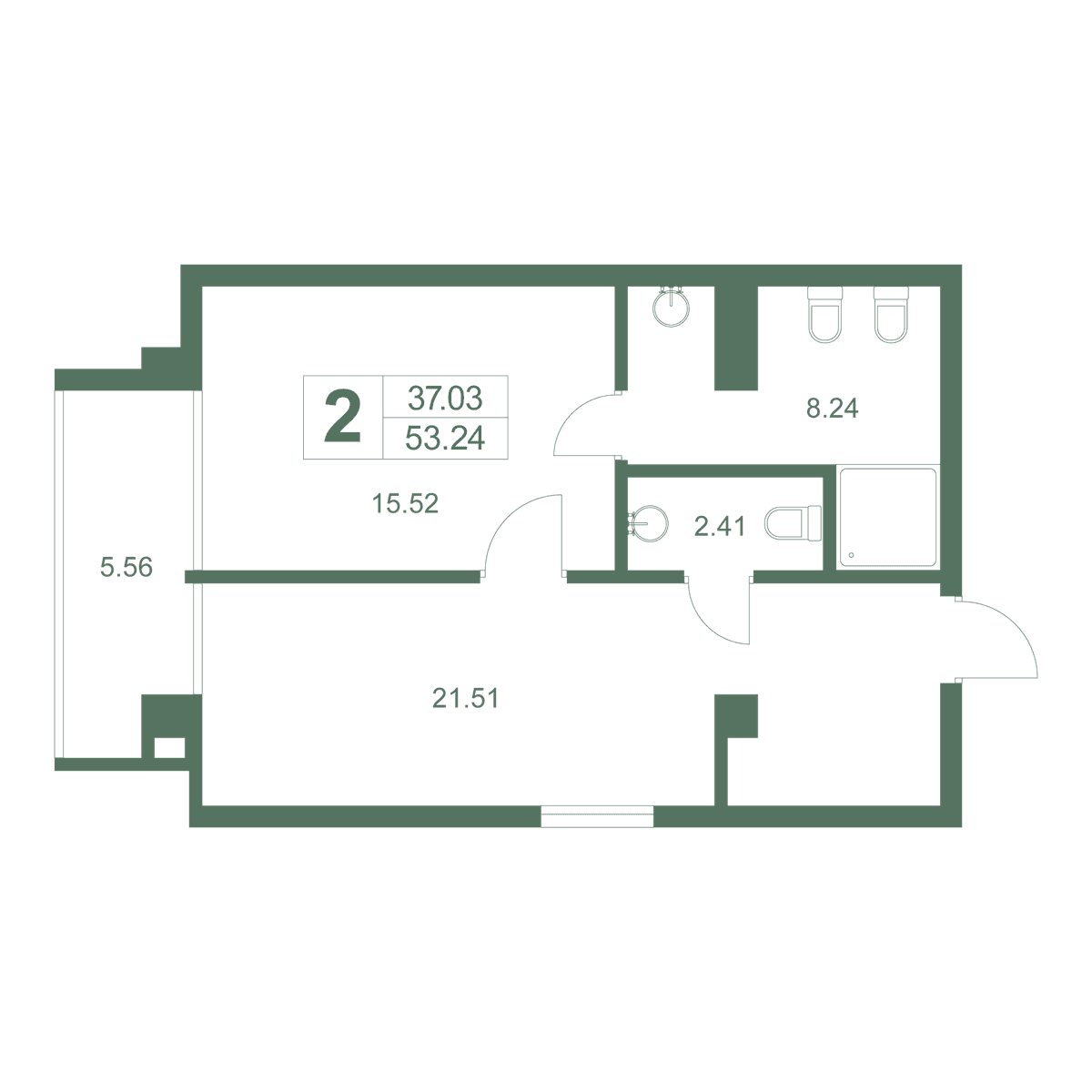 Студия, 53.24 м² · Резиденция Дарсан