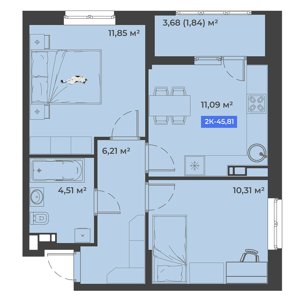 2-к, 45.81 м² · Соловей