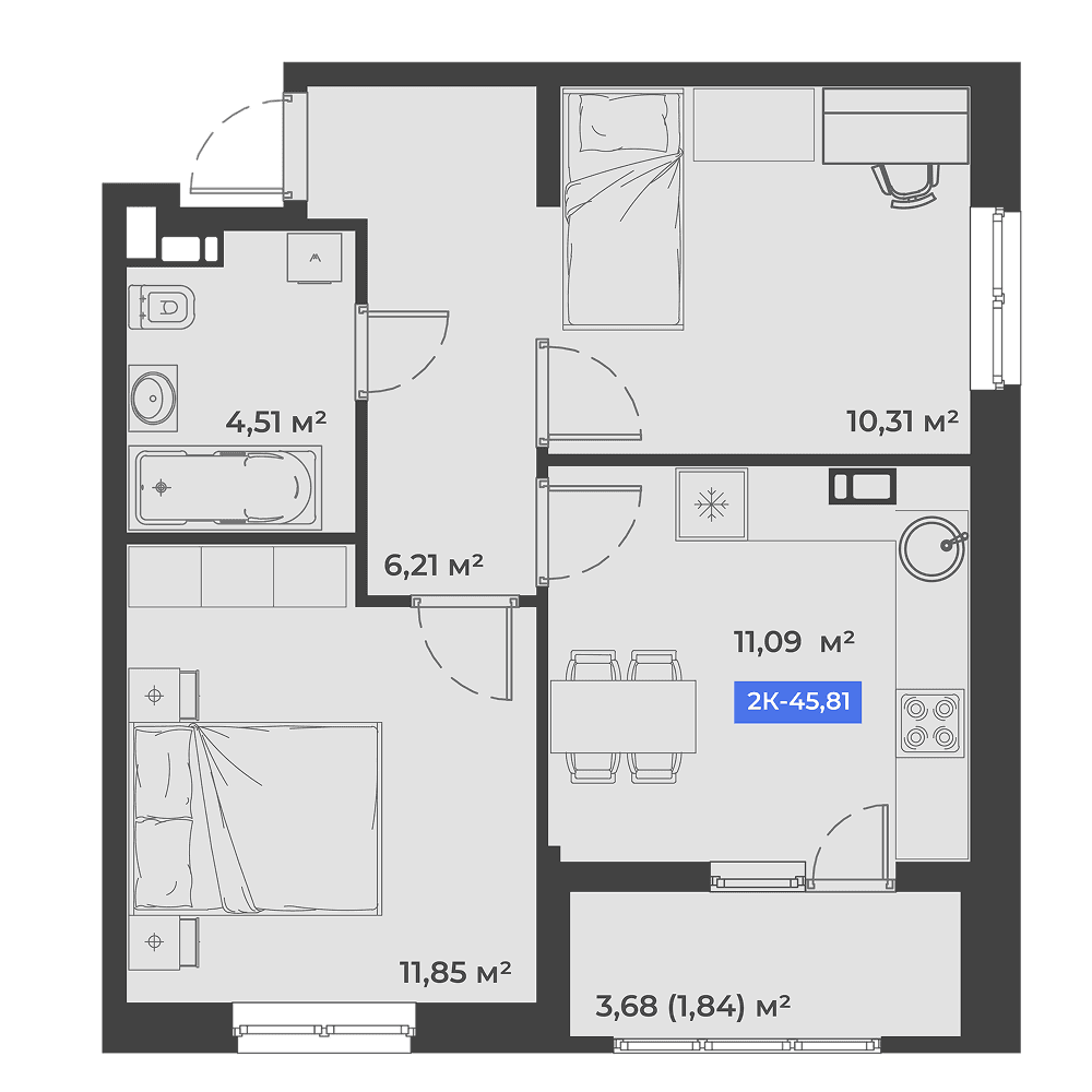 2-к, 45.81 м² · Соловей