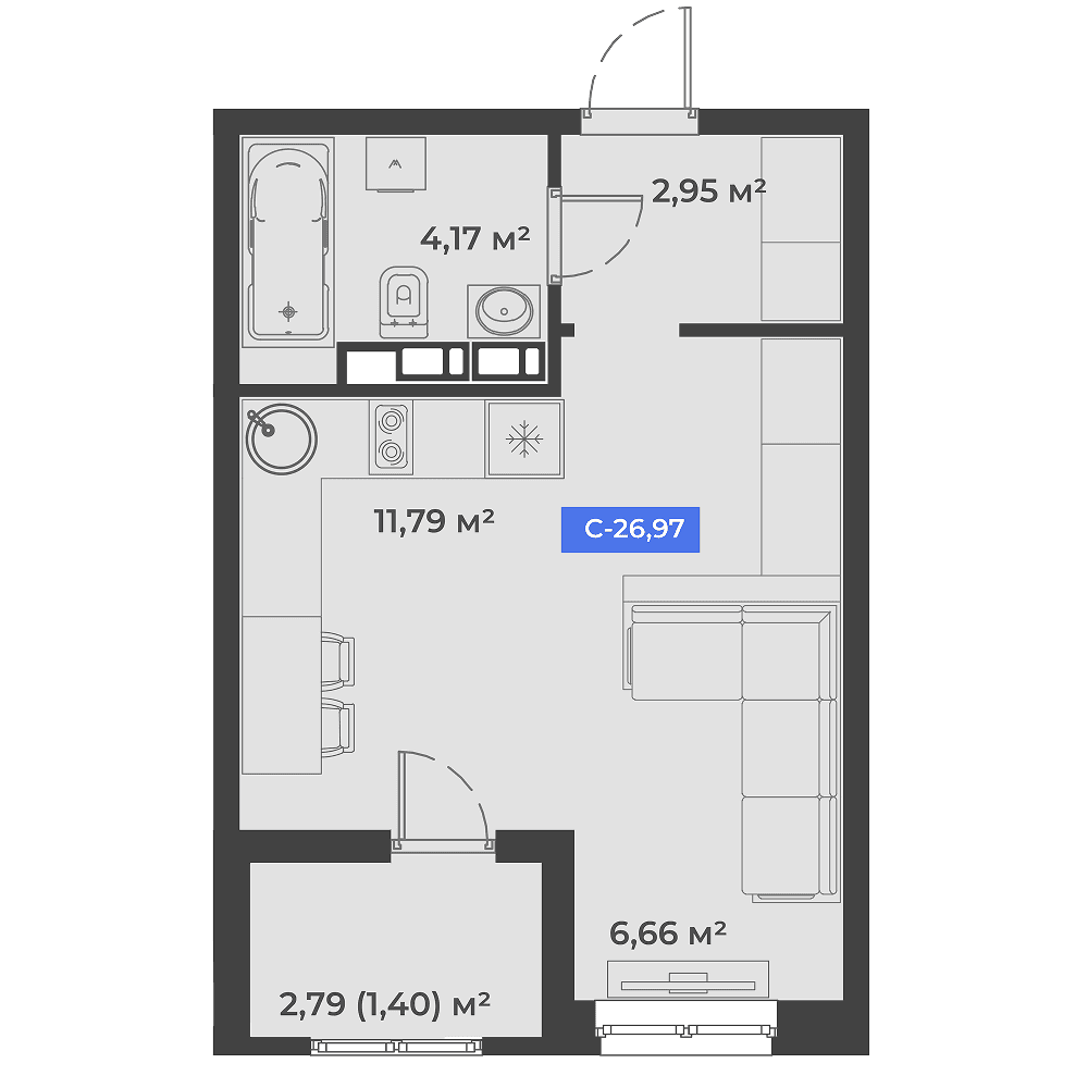 Студия, 26.97 м² · Соловей