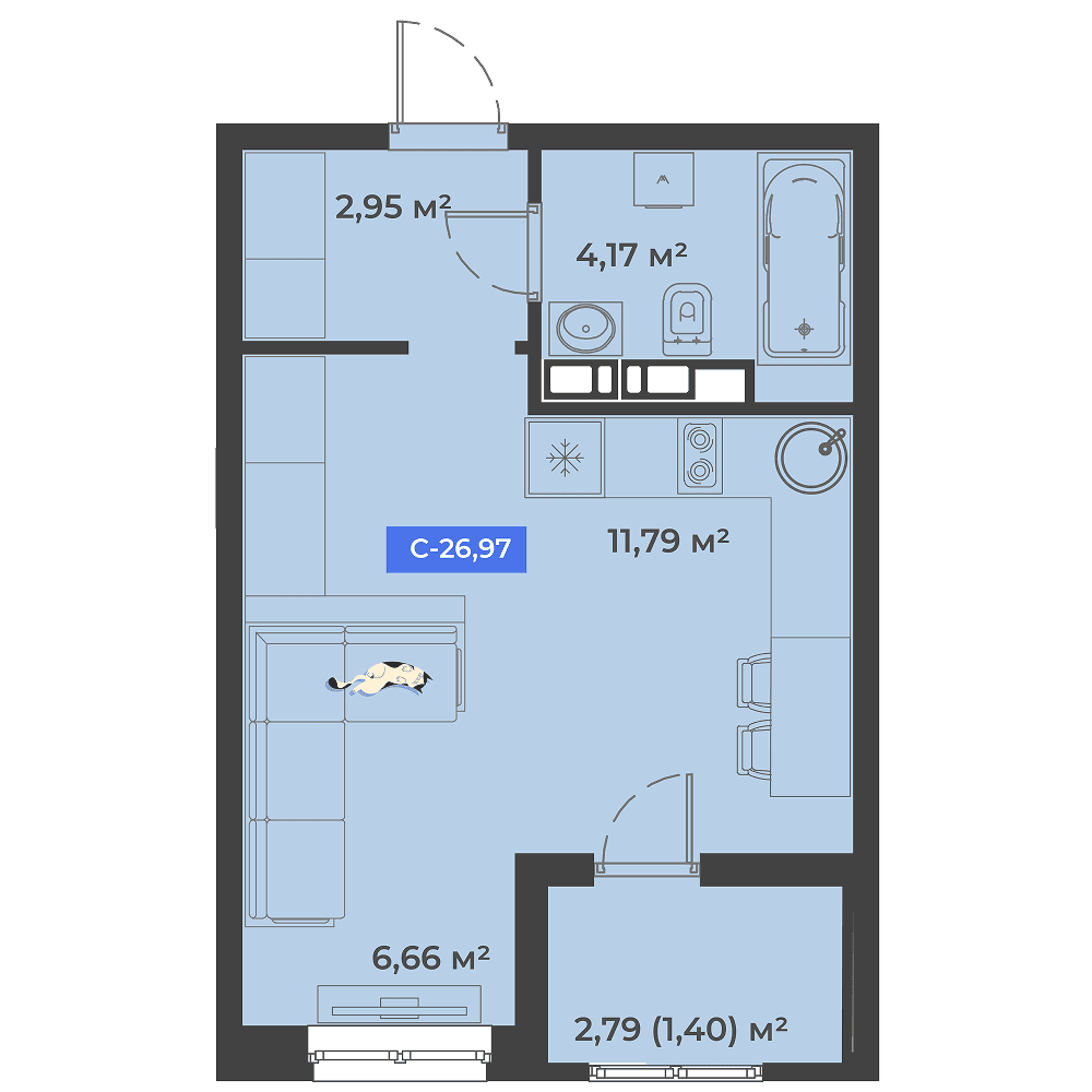 Студия, 26.97 м² · Соловей