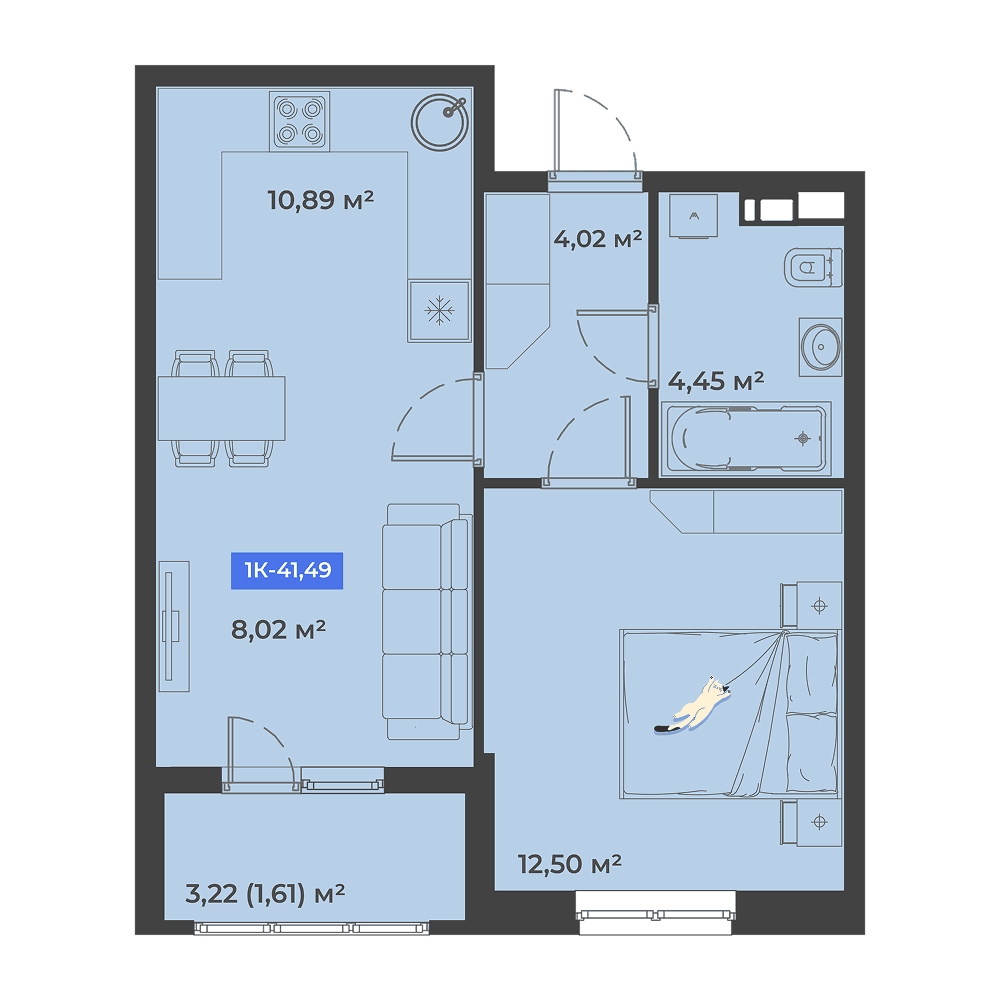 1-к, 41.49 м² · Соловей