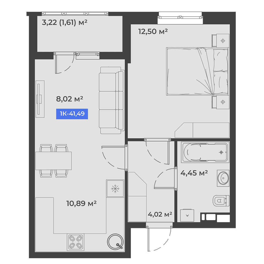 1-к, 41.49 м² · Соловей