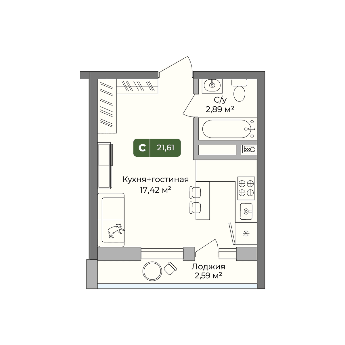 Студия 21,6 м² в ЖК «Цитрус», Краснодар