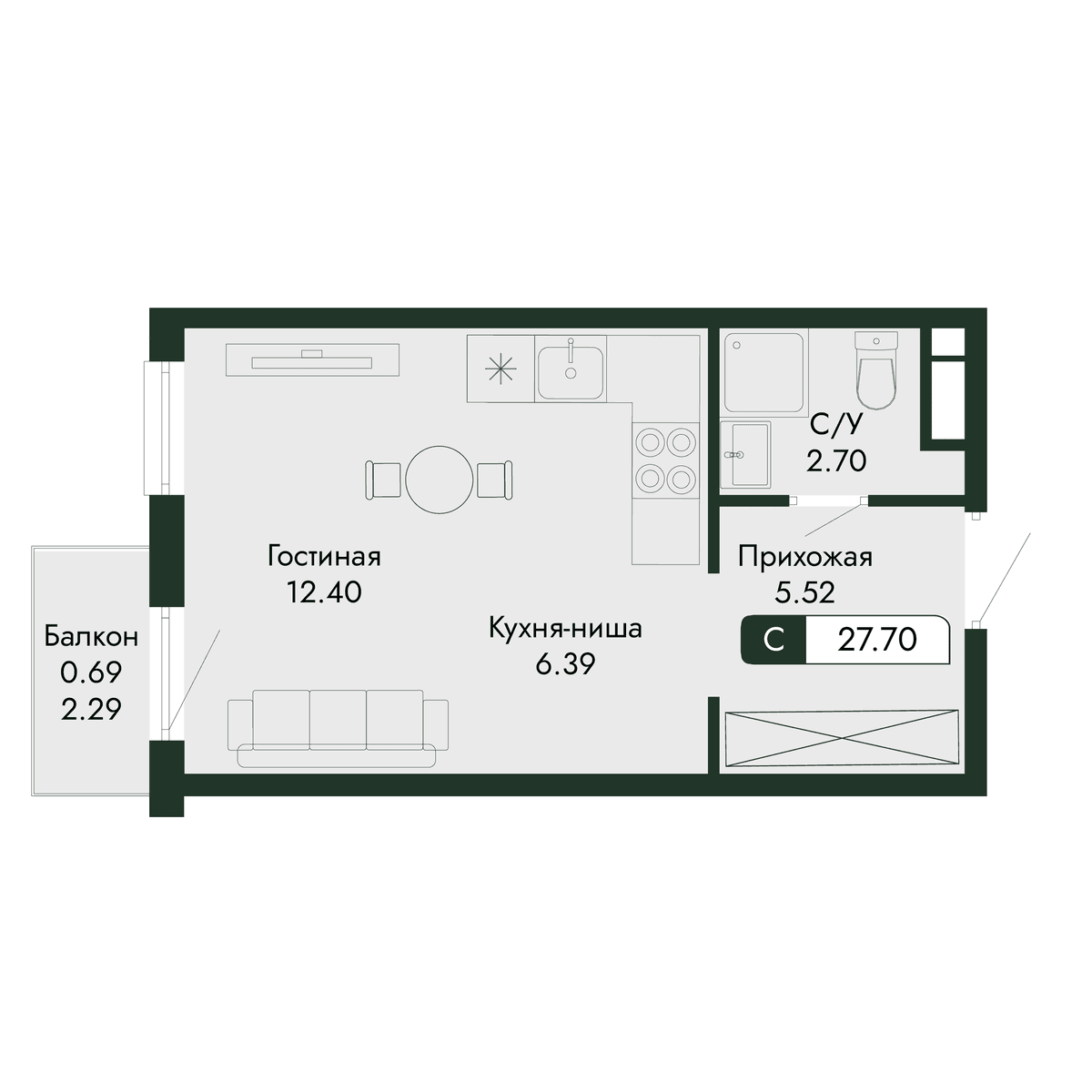 1-к, 27.7 м² · Парковая Резиденция