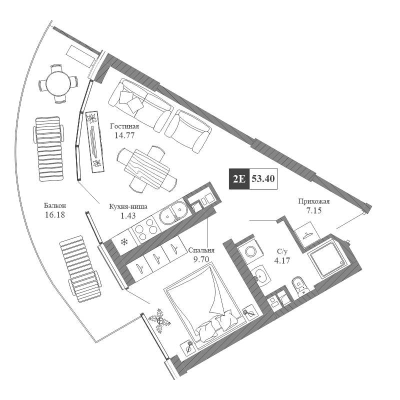 2-к, 53.4 м² · Крымская Резиденция