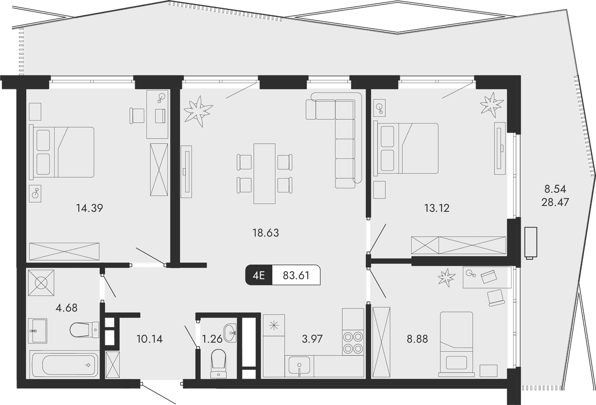 4-к, 83.61 м² · Парковая Резиденция