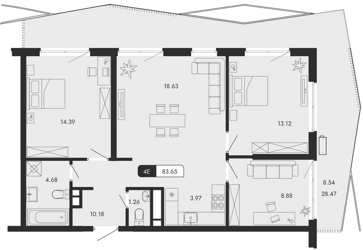 4-к, 83.65 м² · Парковая Резиденция