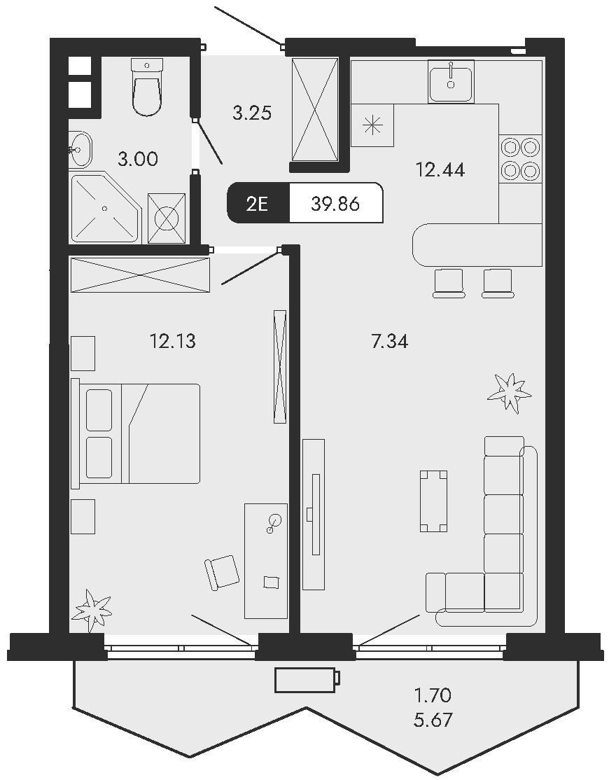 2-к, 39.86 м² · Парковая Резиденция