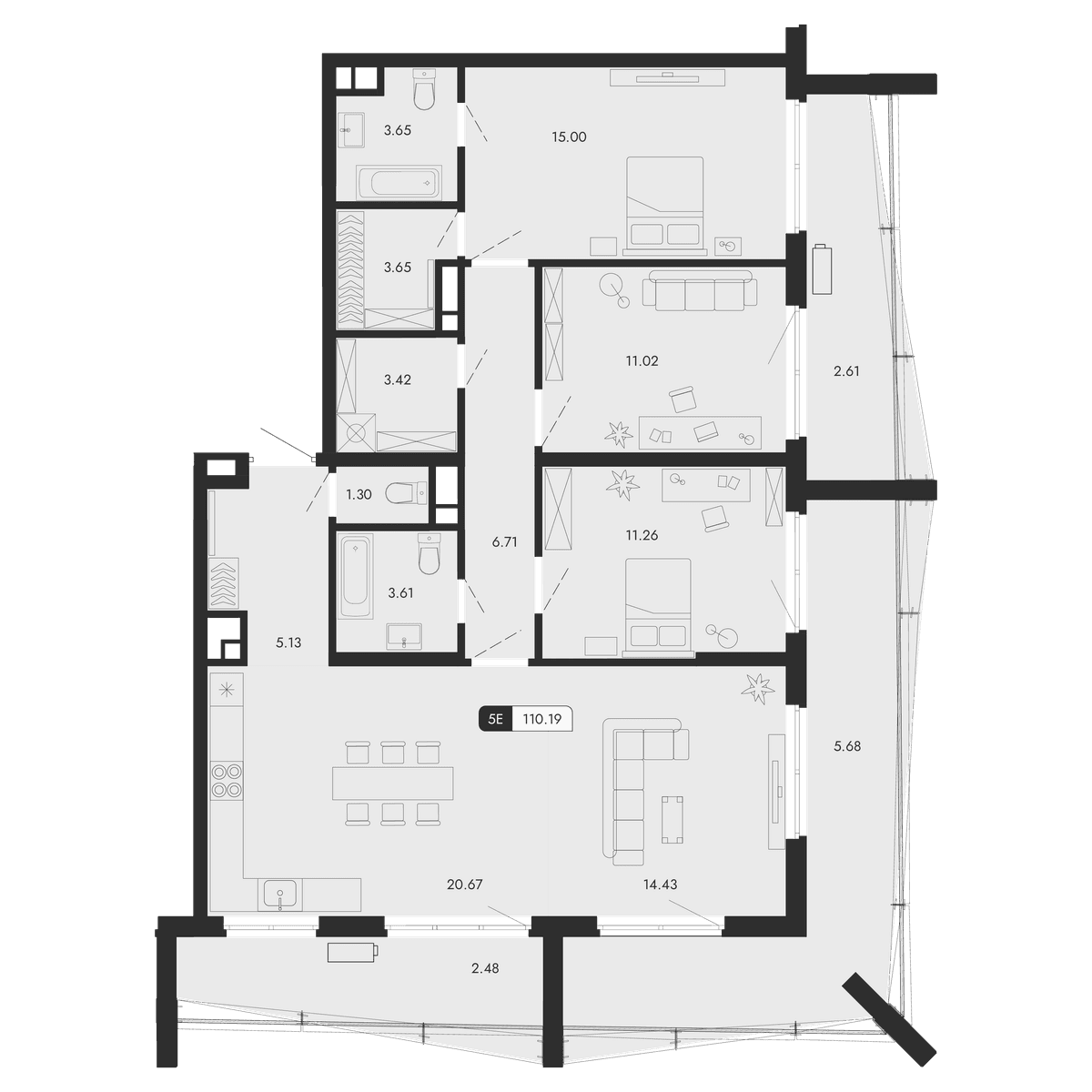 4-к, 110.19 м² · Парковая Резиденция