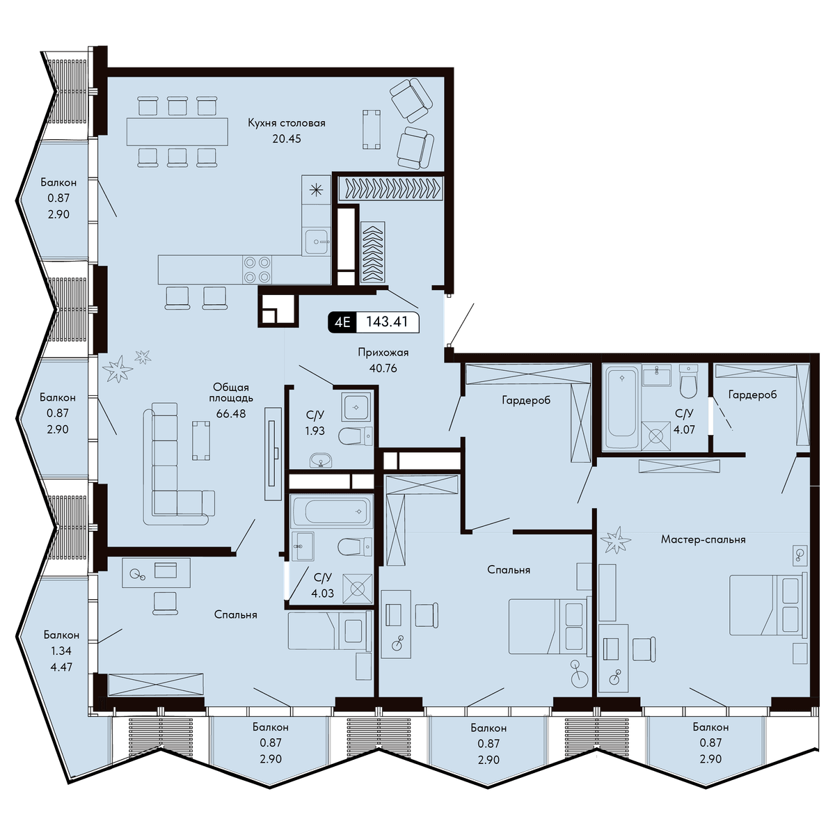 4-к, 143.41 м² · Ялтинская Резиденция